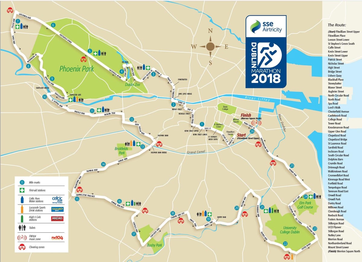 Το Dublin city marathon διαδρομή χάρτης