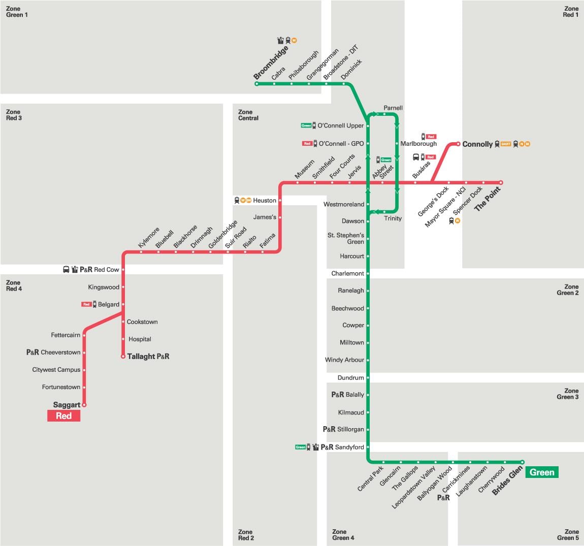 χάρτης της Luas πράσινη γραμμή